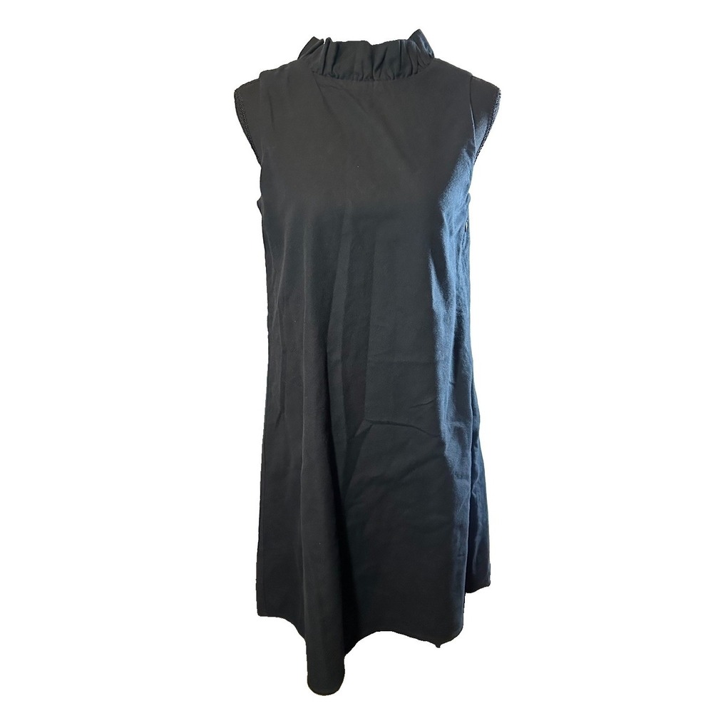 Vineyard Vines Women's SIZE 2 Black Ruffle Neck Tie Back Sleeveless Shift‎ Dress